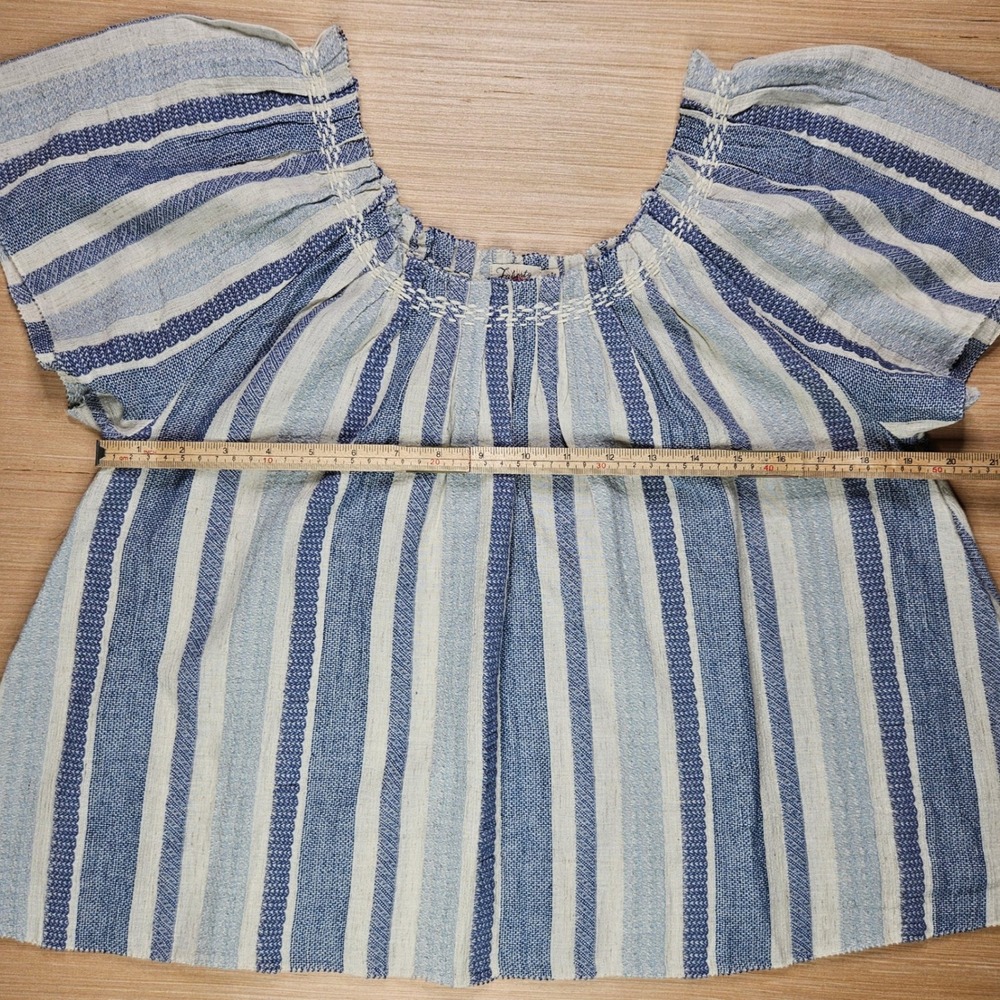 Boho Faherty Striped Peasant Blouse Women S Blue Organic Cotton WTS2316-NLS - Picture 6 of 12